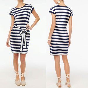 J Crew NWT $60 Navy Ivory Striped Tie Waist T-Shirt Dress in 100% Cotton szXL